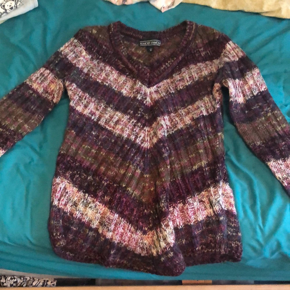 Purple Pink and Green Striped Sweater